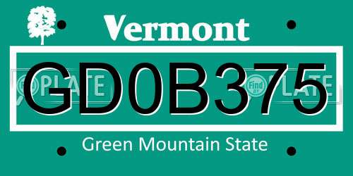 GD0B375 Vermont License Plate