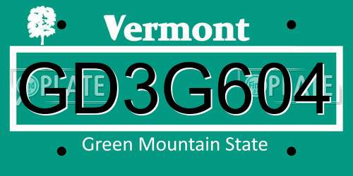 GD3G604 Vermont License Plate
