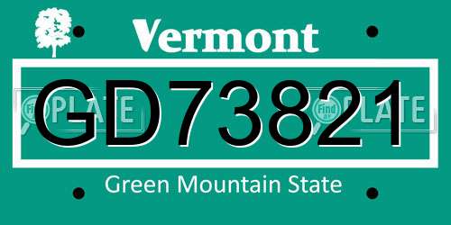 GD73821 Vermont License Plate