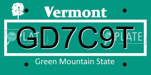 GD7C9T Vermont License Plate