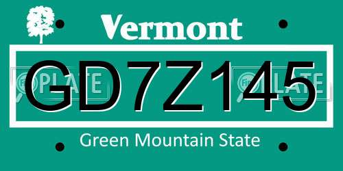 GD7Z145 Vermont License Plate