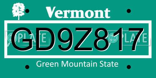 GD9Z817 Vermont License Plate