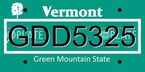 GDD5325 Vermont License Plate