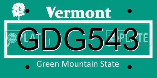 GDG543 Vermont License Plate