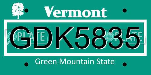 GDK5835 Vermont License Plate