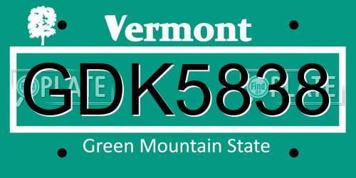 GDK5838 Vermont License Plate