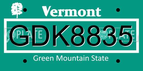GDK8835 Vermont License Plate
