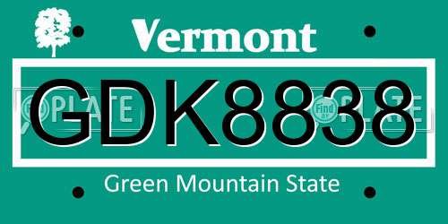 GDK8838 Vermont License Plate