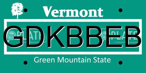 GDKBBEB Vermont License Plate