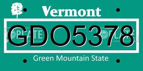 GDO5378 Vermont License Plate