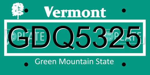 GDQ5325 Vermont License Plate