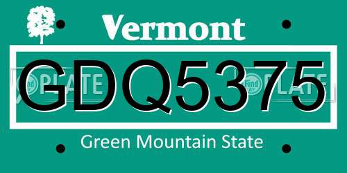 GDQ5375 Vermont License Plate