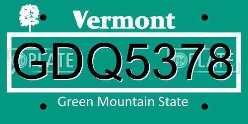 GDQ5378 Vermont License Plate