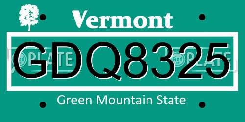 GDQ8325 Vermont License Plate