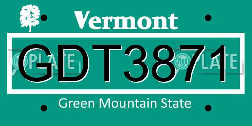 GDT3871 Vermont License Plate