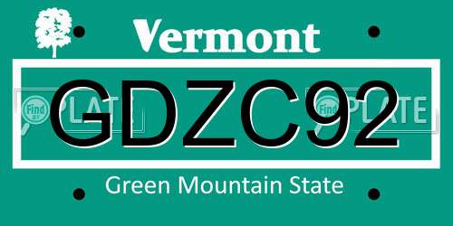 GDZC92 Vermont License Plate
