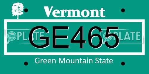 GE465 Vermont License Plate