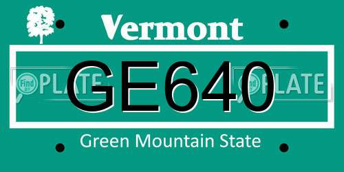 GE640 Vermont License Plate