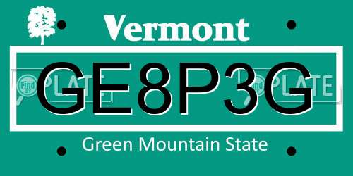 GE8P3G Vermont License Plate
