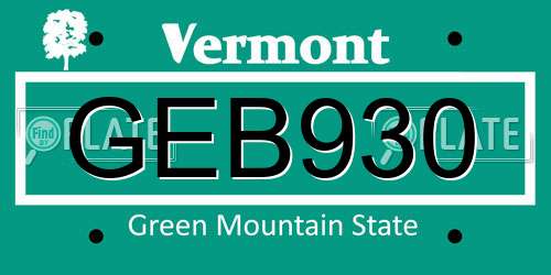 GEB930 Vermont License Plate