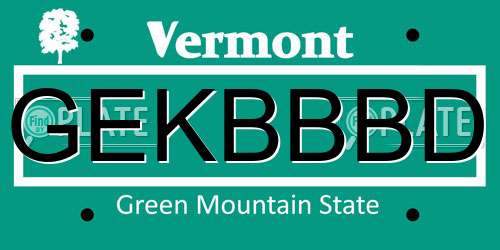 GEKBBBD Vermont License Plate