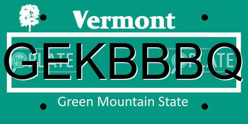 GEKBBBQ Vermont License Plate