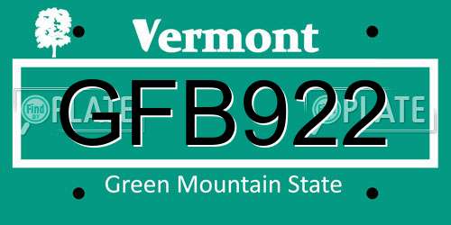 GFB922 Vermont License Plate