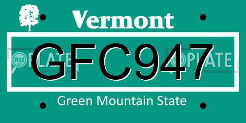 GFC947 Vermont License Plate