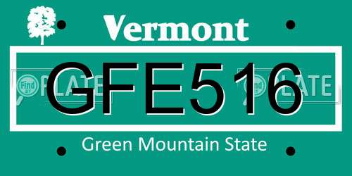 GFE516 Vermont License Plate