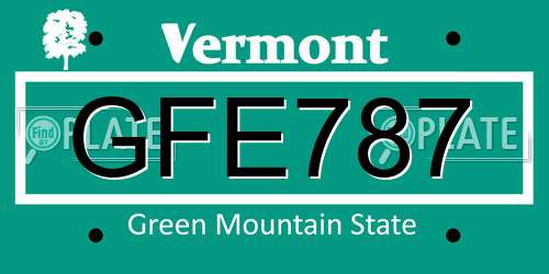 GFE787 Vermont License Plate