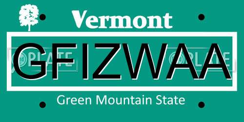 GFIZWAA Vermont License Plate