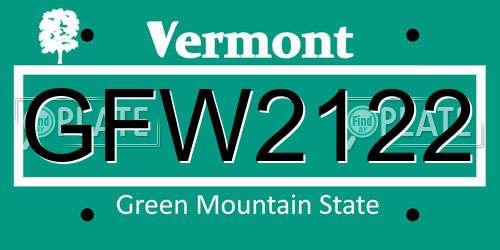 GFW2122 Vermont License Plate