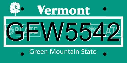 GFW5542 Vermont License Plate