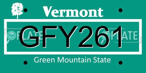 GFY261 Vermont License Plate
