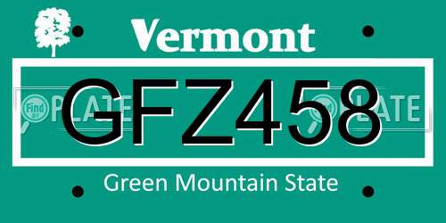 GFZ458 Vermont License Plate