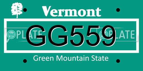 GG559 Vermont License Plate