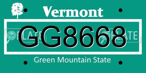 GG8668 Vermont License Plate