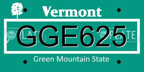 GGE625 Vermont License Plate