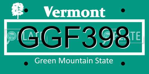 GGF398 Vermont License Plate