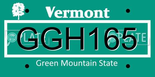 GGH165 Vermont License Plate