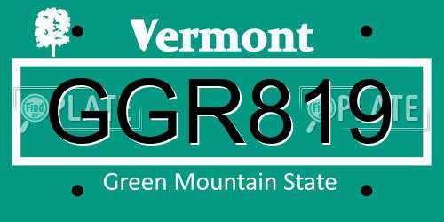 GGR819 Vermont License Plate