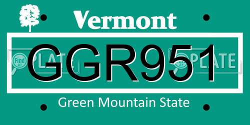 GGR951 Vermont License Plate
