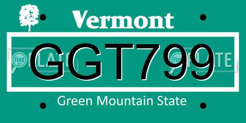 GGT799 Vermont License Plate
