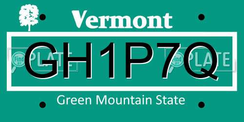 GH1P7Q Vermont License Plate