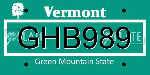 GHB989 Vermont License Plate
