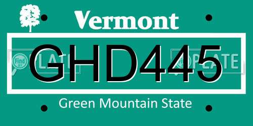 GHD445 Vermont License Plate