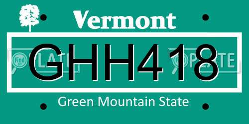 GHH418 Vermont License Plate