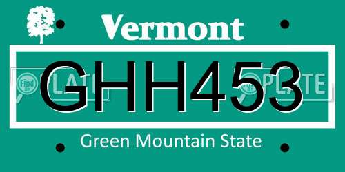 GHH453 Vermont License Plate