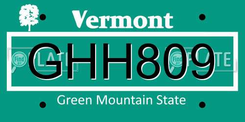 GHH809 Vermont License Plate