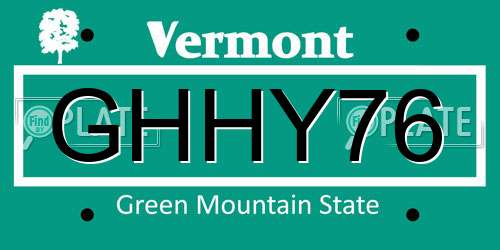 GHHY76 Vermont License Plate